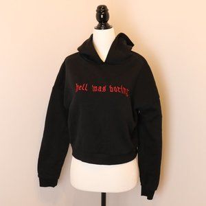 Embroidered "hell was boring" Cropped Hooodie